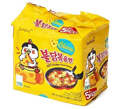 SAMYANG Buldak Chicken Flavor Ramen Noodles Multi Cheese, 삼양 불닭볶음면 멀티 치즈 (153g) (Pack of 5)