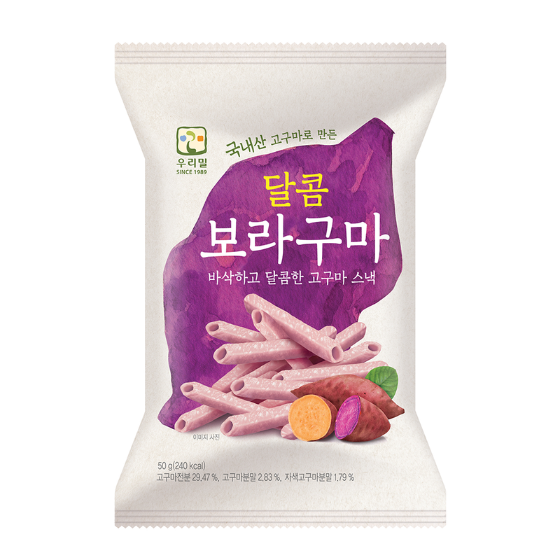 Woorimil Purple Sweet Potato Crispy Stick Snack (달콤 보라구마) - 2.1 oz