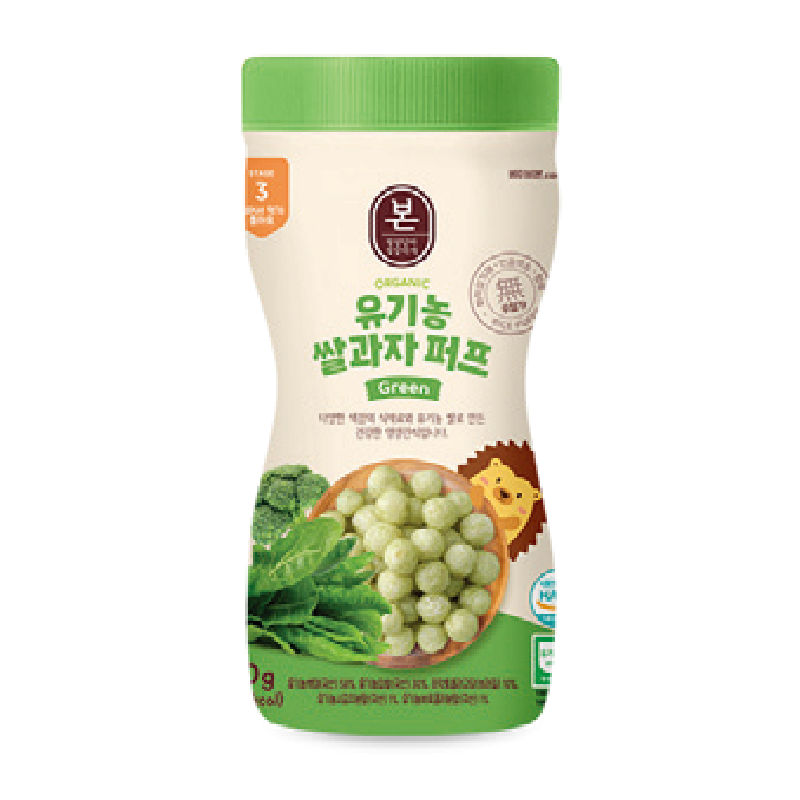 BONJUK Bon Organic Baby Rice Puffs Set, 본 유기농 쌀과자 퍼프 (40g) x 5 flavors